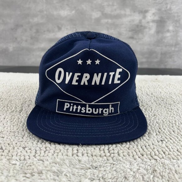 Vintage Overnite Pittsburgh Mail Service Hat OSFA Mesh Snapback Trucker Cap Blue - Picture 1 of 7